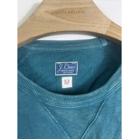 J . Crew Vintage Fleece Mens Crewneck Pullover Sweatshirt Garment Dyed Green M - Picture 2 of 7
